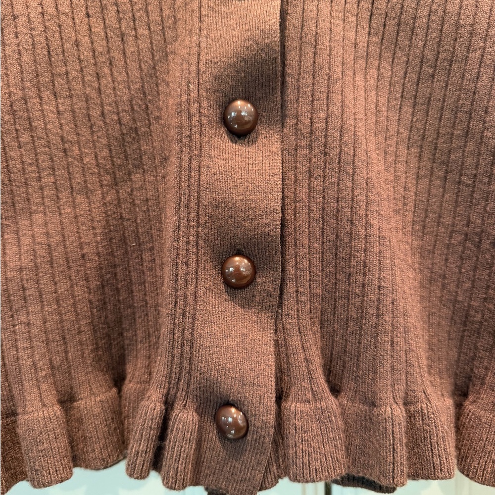 Brown Ribbed Button Cardigan Sweater - Picture 3 of 3